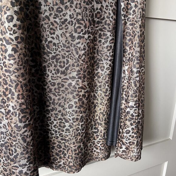 Peach Cheetah Animal Print Maxi Skirt Women Large Side Slit Elastic Waist Brown - Picture 8 of 15